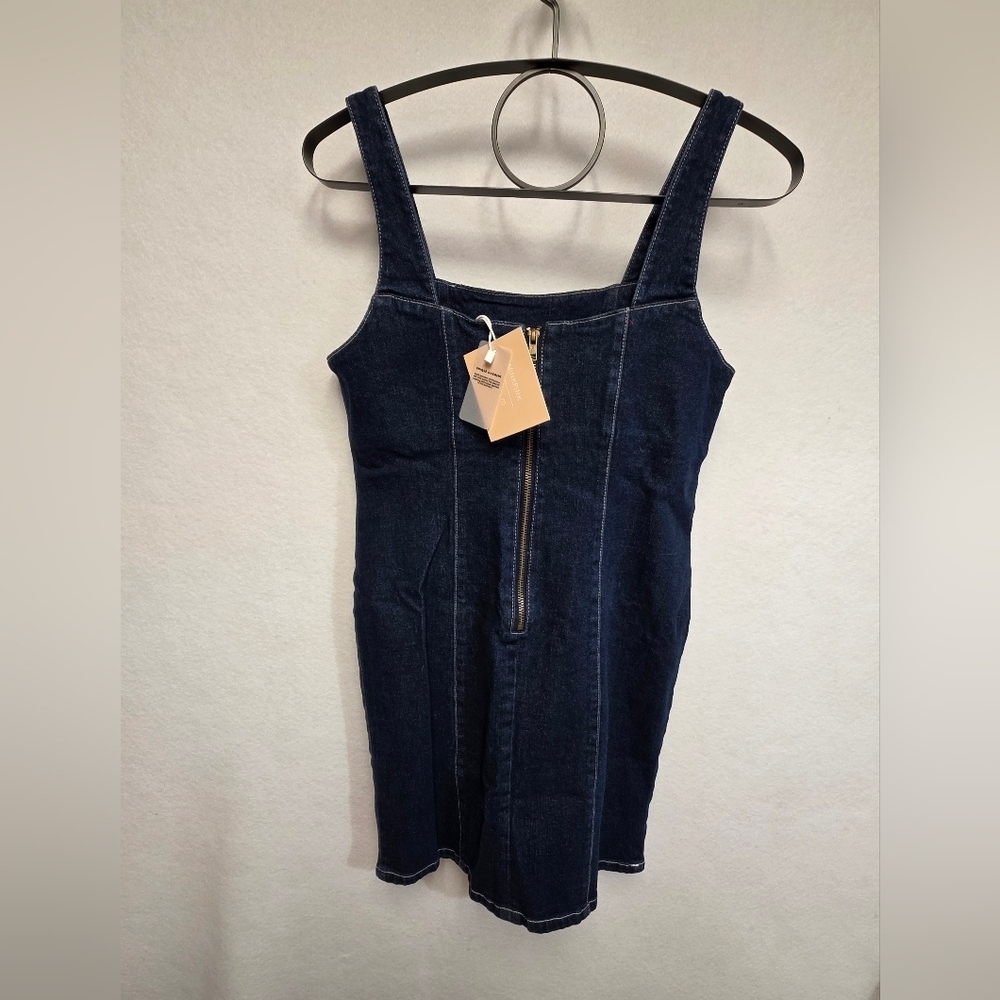 MINKPINK The Midnight Hour Darkwash Cotton Blue Denim Mini Dress Size Medium - Picture 13 of 14
